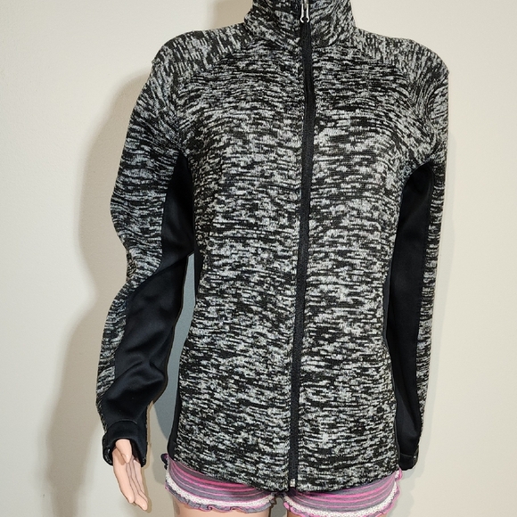 Black and Gray Athletic Zip-Up Jacket with High Collar - Picture 1 of 12